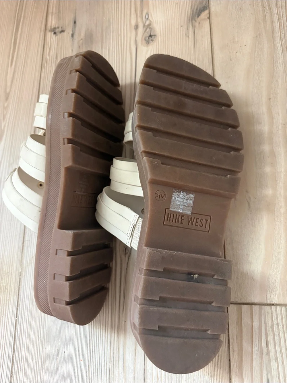Nine‎ West Cream Strappy Stud Platform Slide Sandals